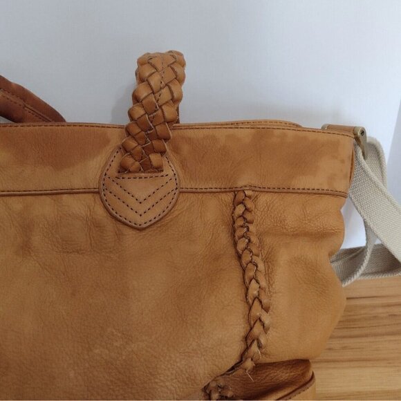 Tommy Hilfiger Cognac Soft Pebble Leather Adjustable Crossbody Tote Bag - Picture 10 of 13